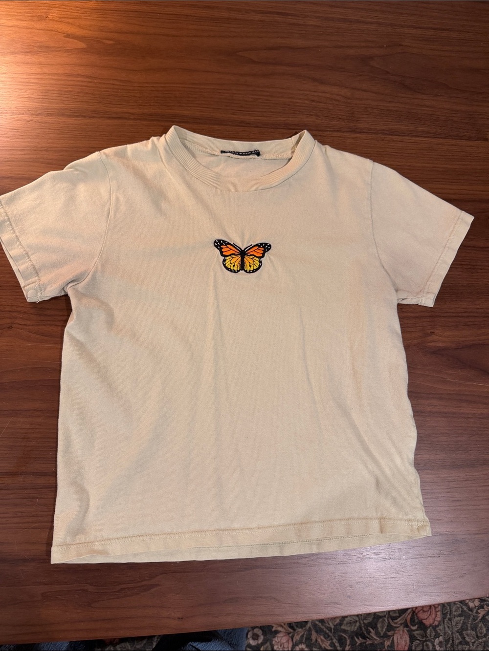 Brandy Melville Light Green Tee with Orange Butterfly Patch